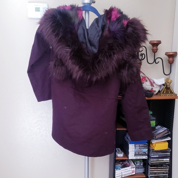 Gianni Bini Purple Fur Hooded Jacket Coat S - Picture 6 of 9